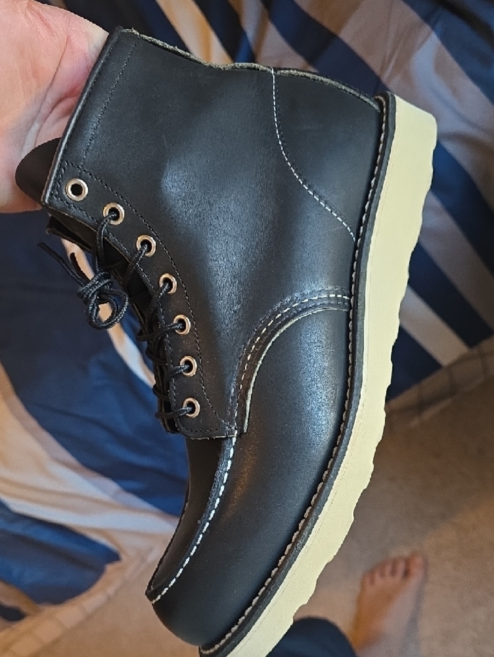 Red Wing Shoes Black Leather Moc Toe Boots with Cream Outsole - Picture 7 of 10